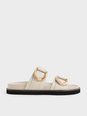 Gabine Buckled Leather Slides, Chalk, hi-res