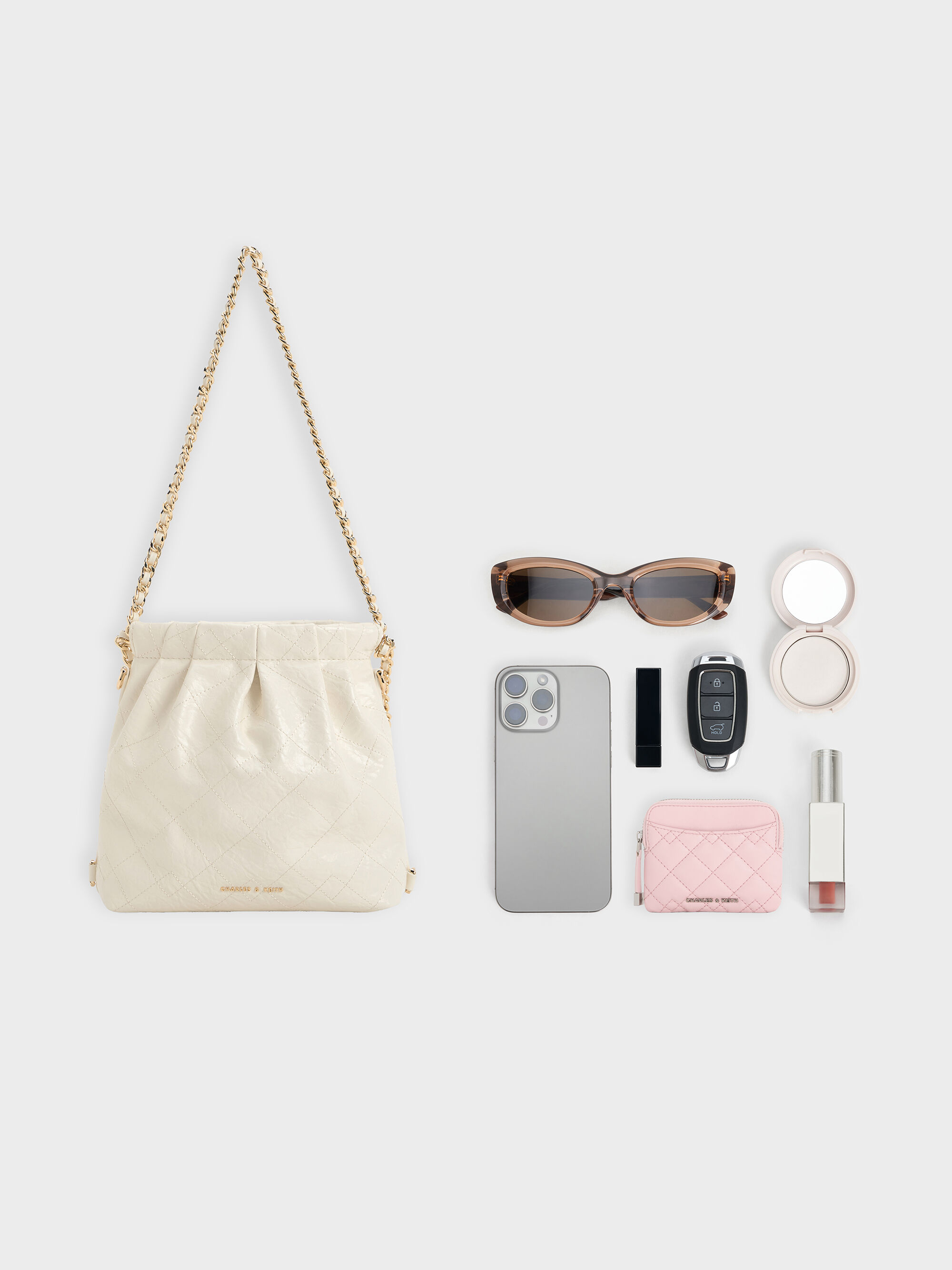 Cream Duo Chain-Handle Two-Way Backpack - Cream - CHARLES & KEITH