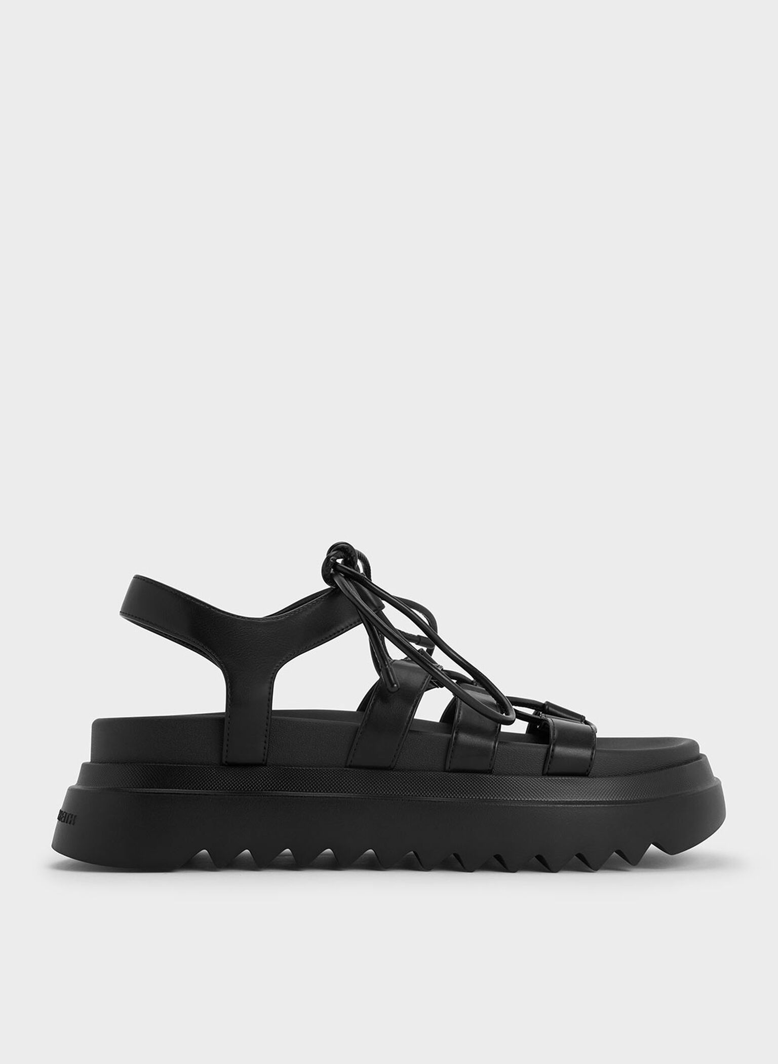 Gladiator Lace-Up Flatform Sandals, Black, hi-res