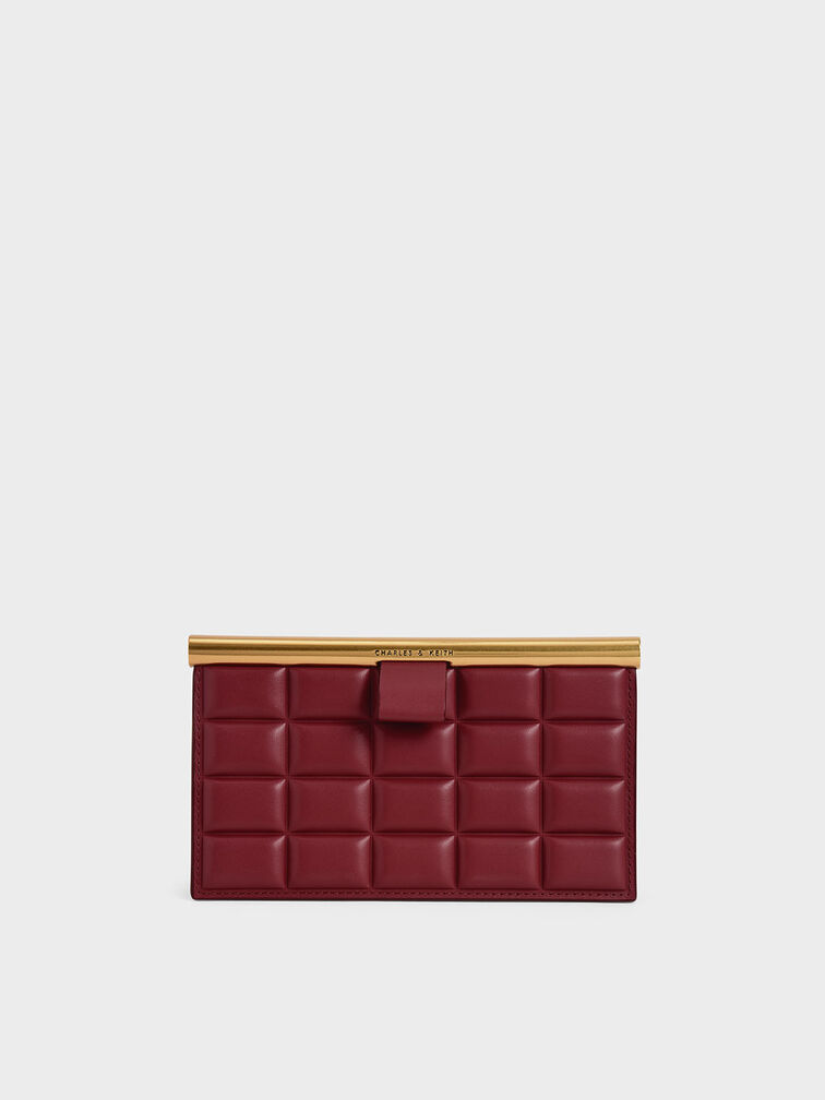Quilted Clasp Clutch, Red, hi-res