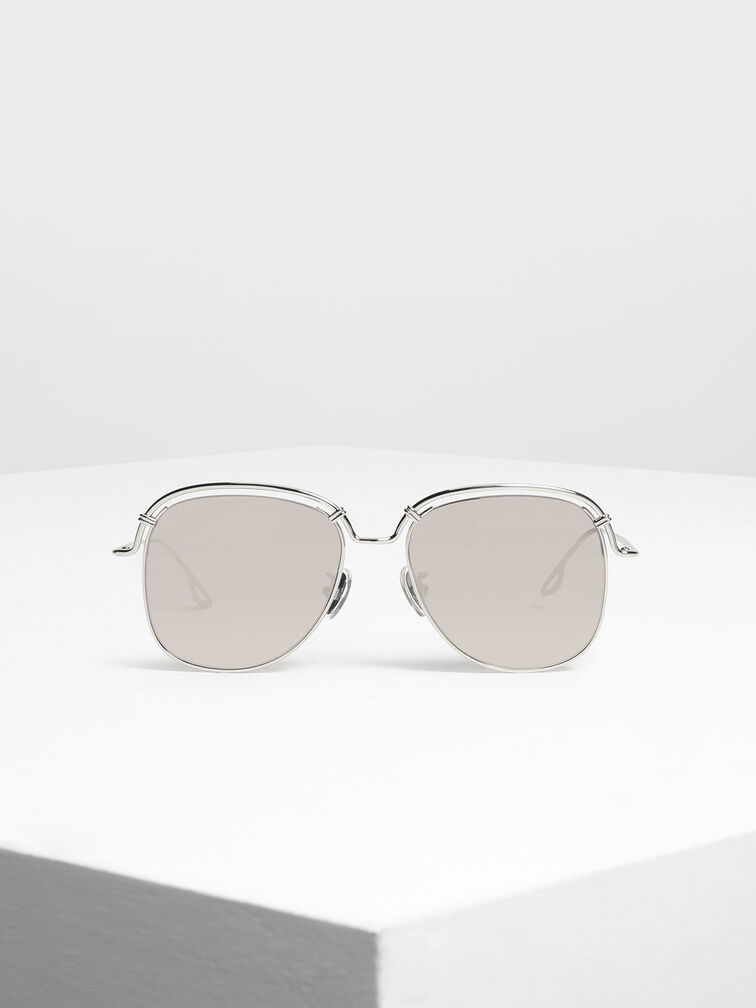Half Wire Frame Sunglasses, Silver, hi-res