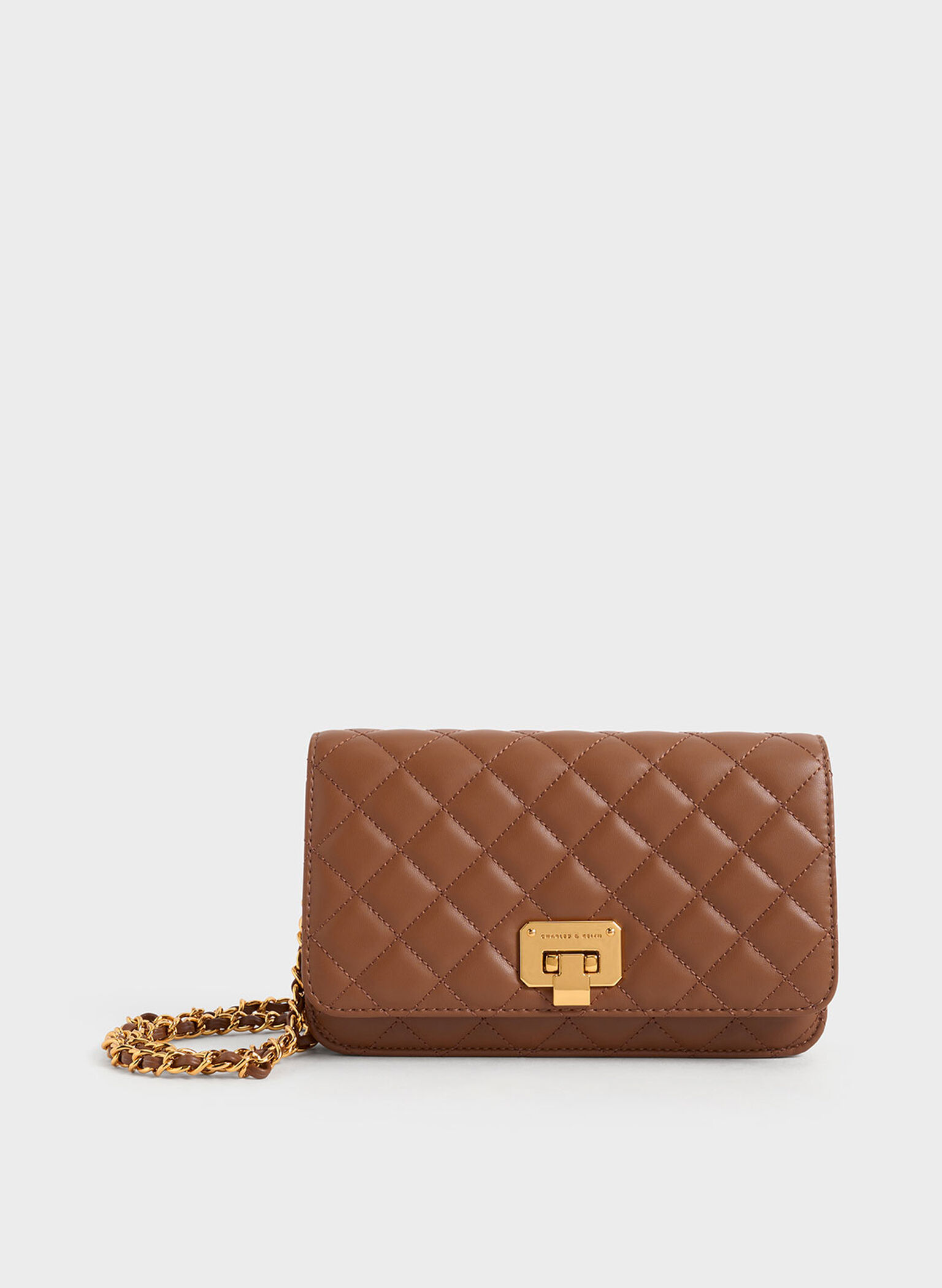 Clutch acolchado con cierre a presion, Marrón chocolate, hi-res