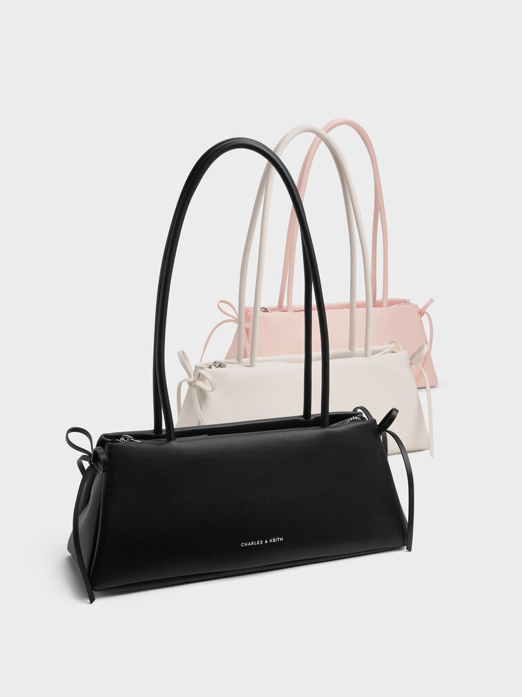 Hazel Bow Elongated Trapeze Shoulder Bag, Soft Pink, hi-res