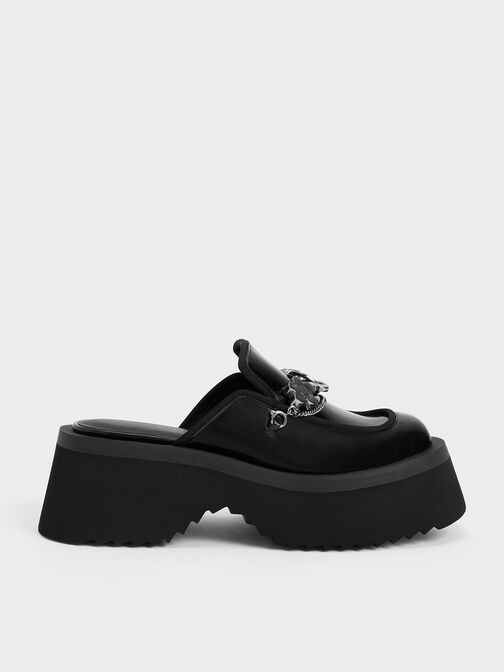 CHARLES & KEITH 彼思勞蘇系列：勞蘇款綴鍊厚底樂福鞋, 黑色, hi-res