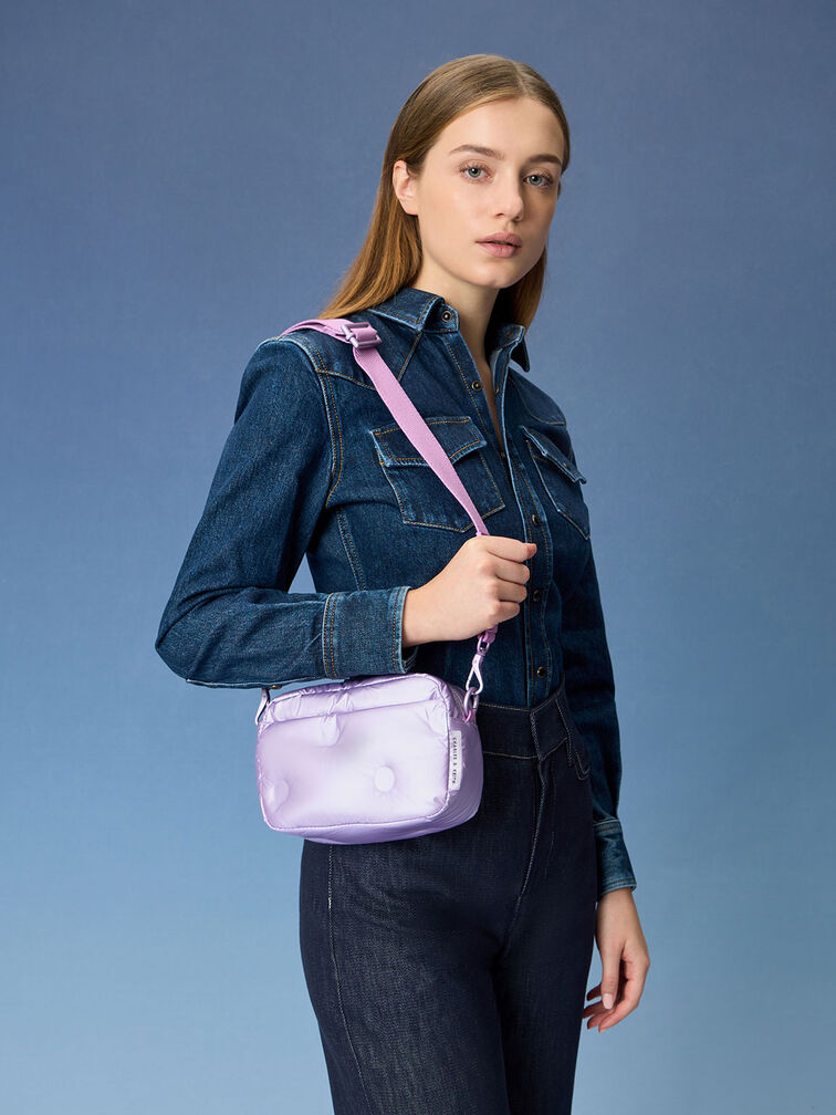 Bolso boxy de nailon Sianna, Violeta, hi-res