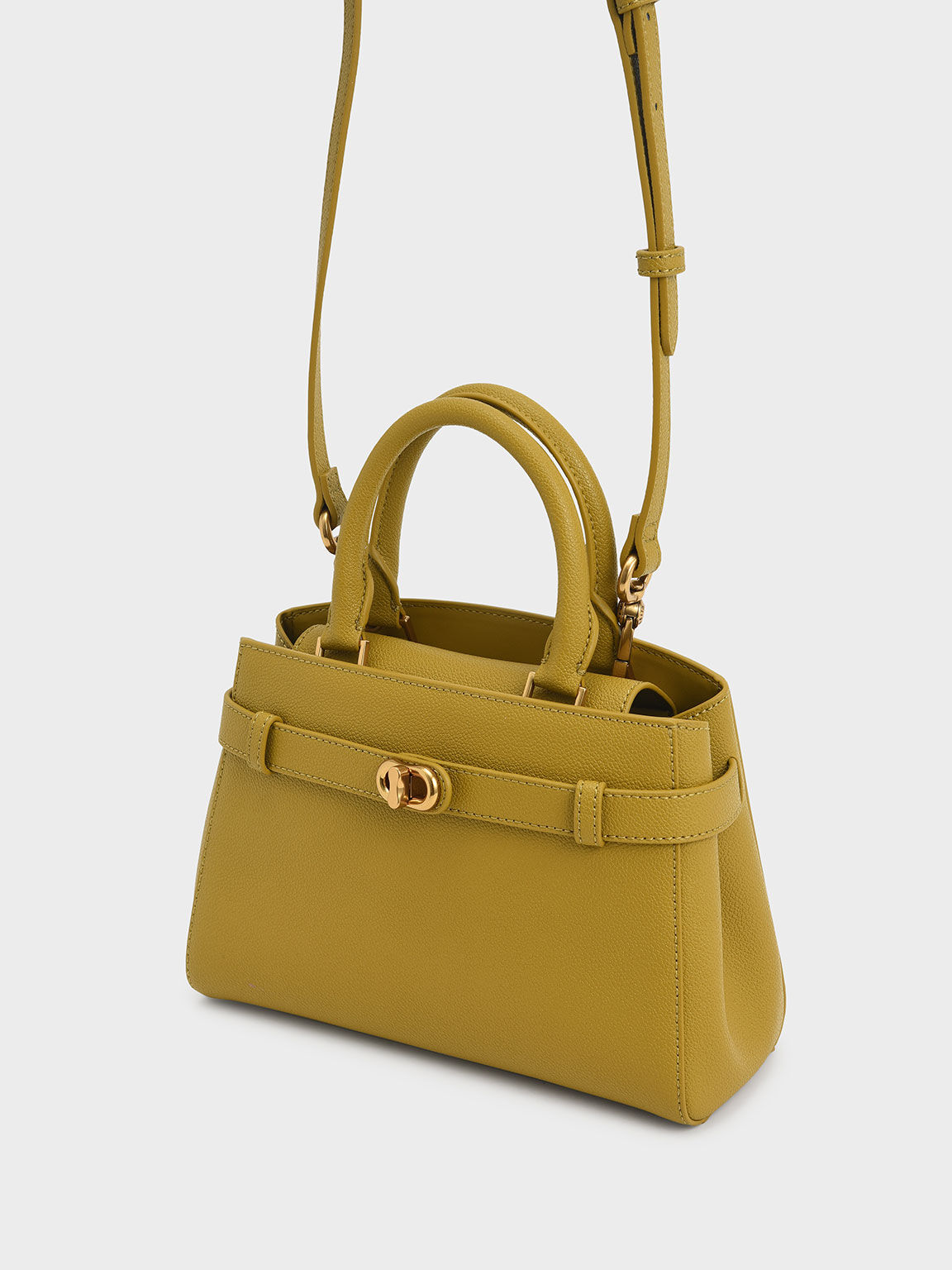 Mustard Aubrielle Metallic-Accent Belted Bag - CHARLES & KEITH US