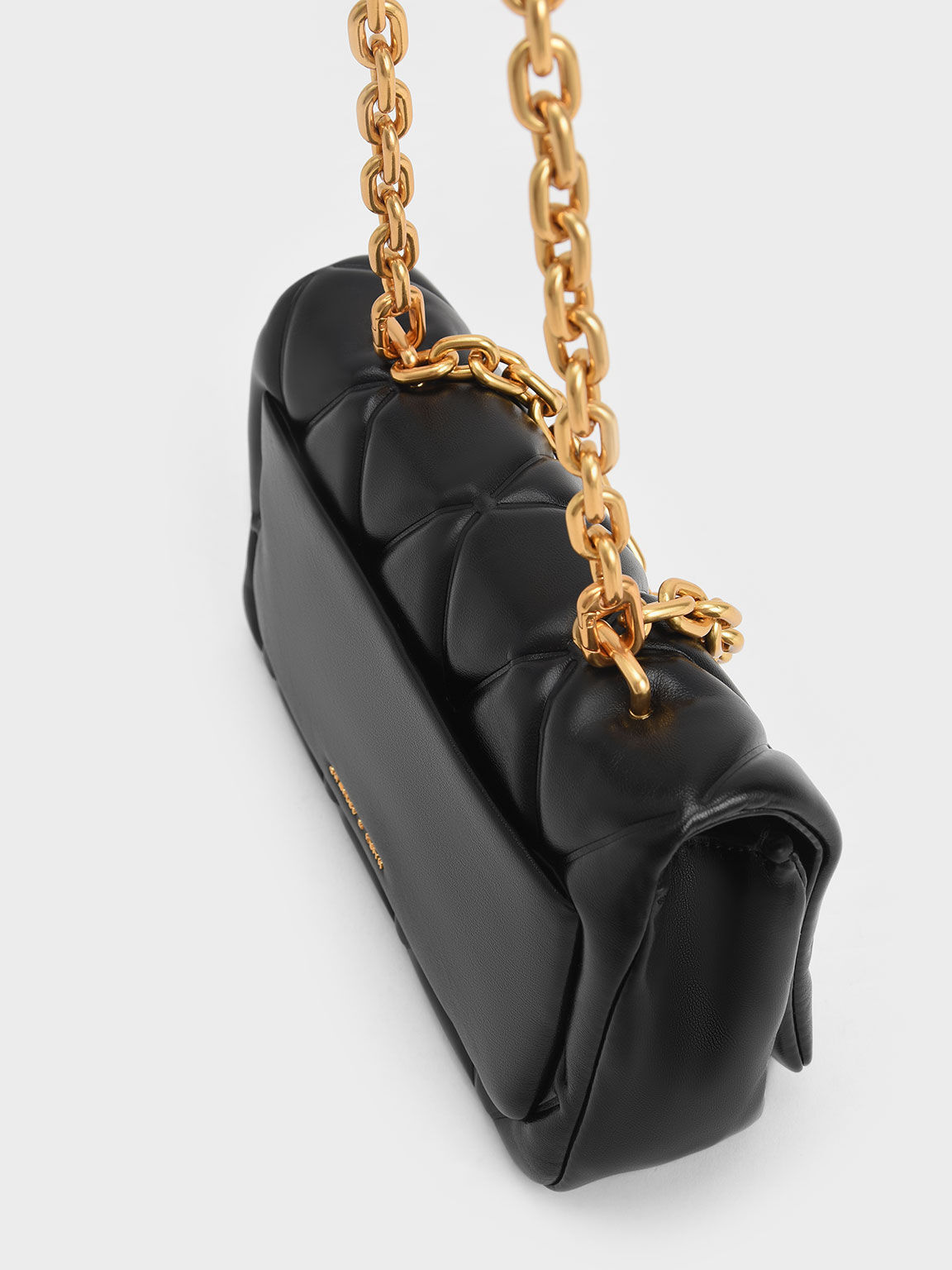 Candy Chain-Handle Quilted Bag, Black, hi-res
