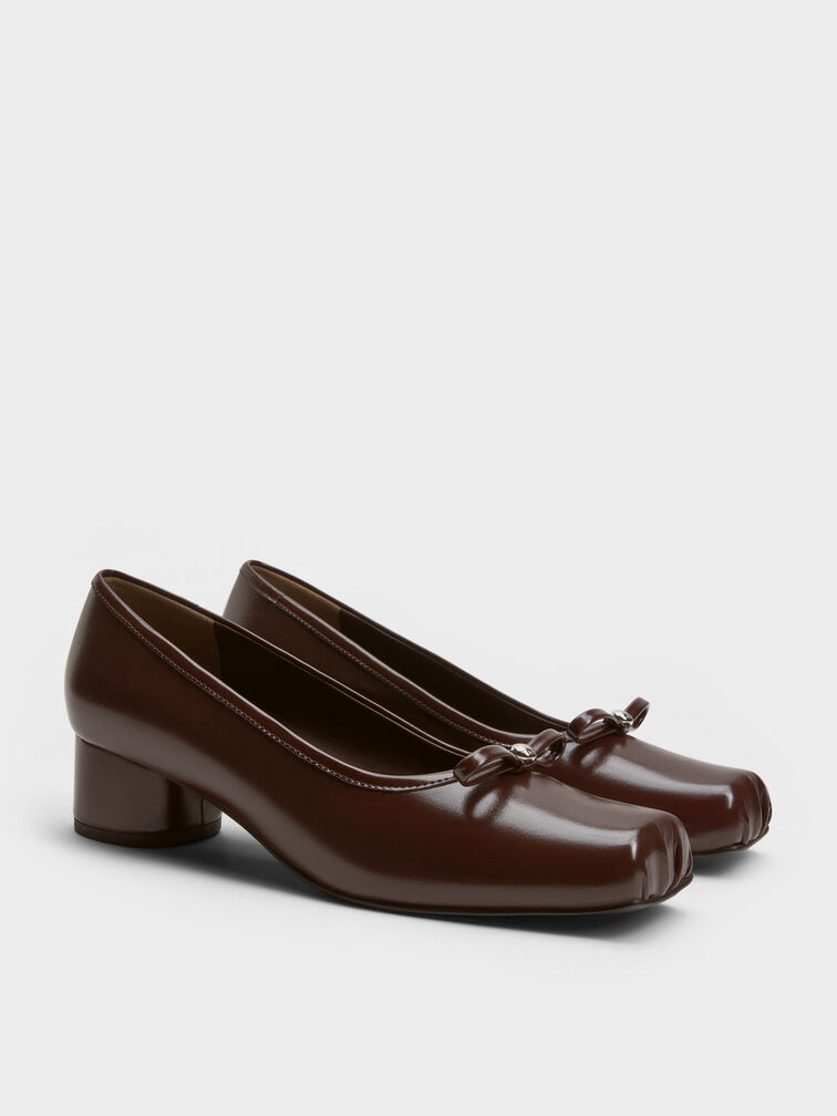 Bow Square-Toe Pumps, Maroon, hi-res