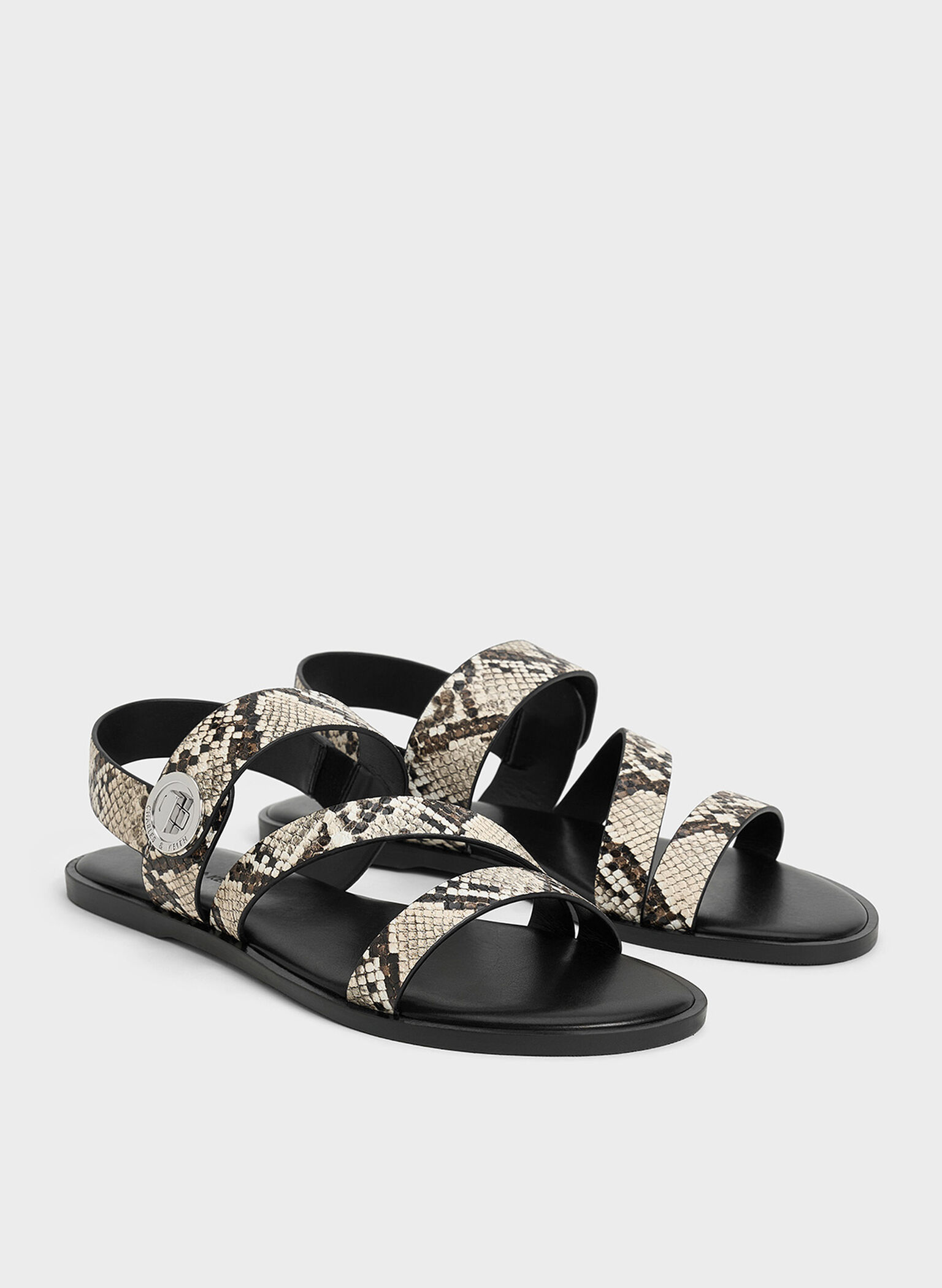 Yara Snake-Print Turn Lock Strappy Sandals, Animal Print Natural, hi-res