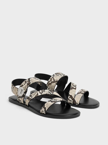 Yara Snake-Print Turn Lock Strappy Sandals, Animal Print Natural, hi-res