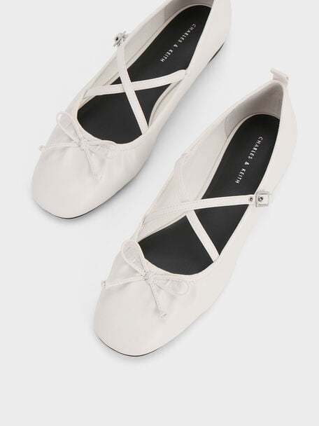 Zapatos planos Mary Jane con tiras cruzadas, Blanco, hi-res