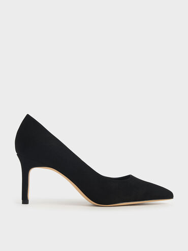 Textured Pointed Toe Pumps, Black Textured, hi-res