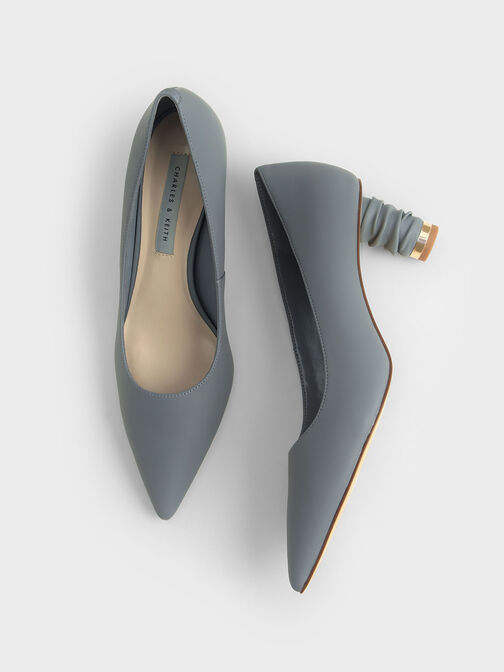 Cylindrical Heel Pointed Toe Pumps, Grey, hi-res