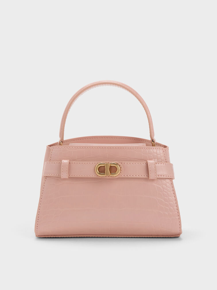 Aubrielle Croc-Effect Top Handle Bag, Light Pink, hi-res