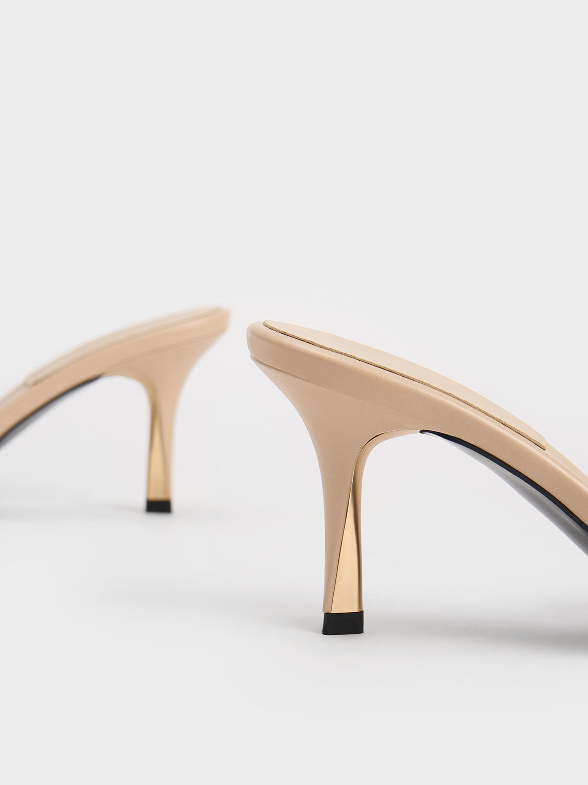 Round-Toe Sculptural Heel Mules, Beige, hi-res
