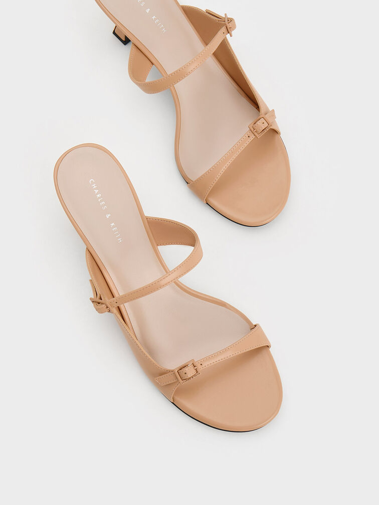 Double Strap Heeled Mules, Nude, hi-res