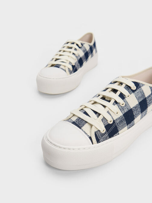 Gingham Low-Top Sneakers, Dark Blue, hi-res