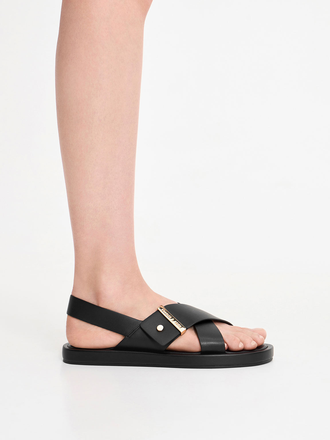 Black Crossover Back Strap Sandals - CHARLES & KEITH US