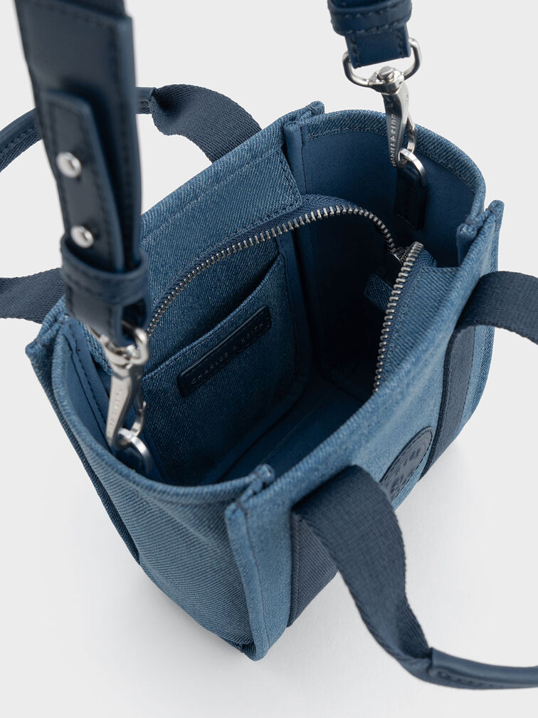 Mini Kay Denim Contrast-Trim Tote Bag, Blue, hi-res
