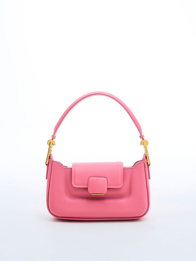 Koa Leather Push-Lock Top Handle Bag - Pink