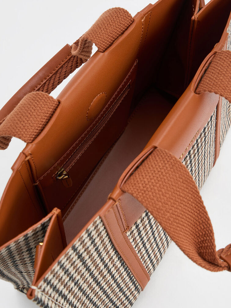 Mini Shalia Checkered Tote Bag, Cognac, hi-res
