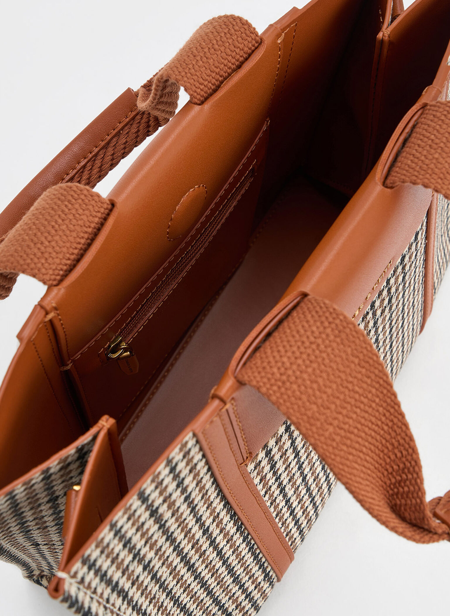 Mini Shalia Checkered Tote Bag, Cognac, hi-res