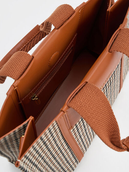 Mini Shalia Checkered Tote Bag, Cognac, hi-res