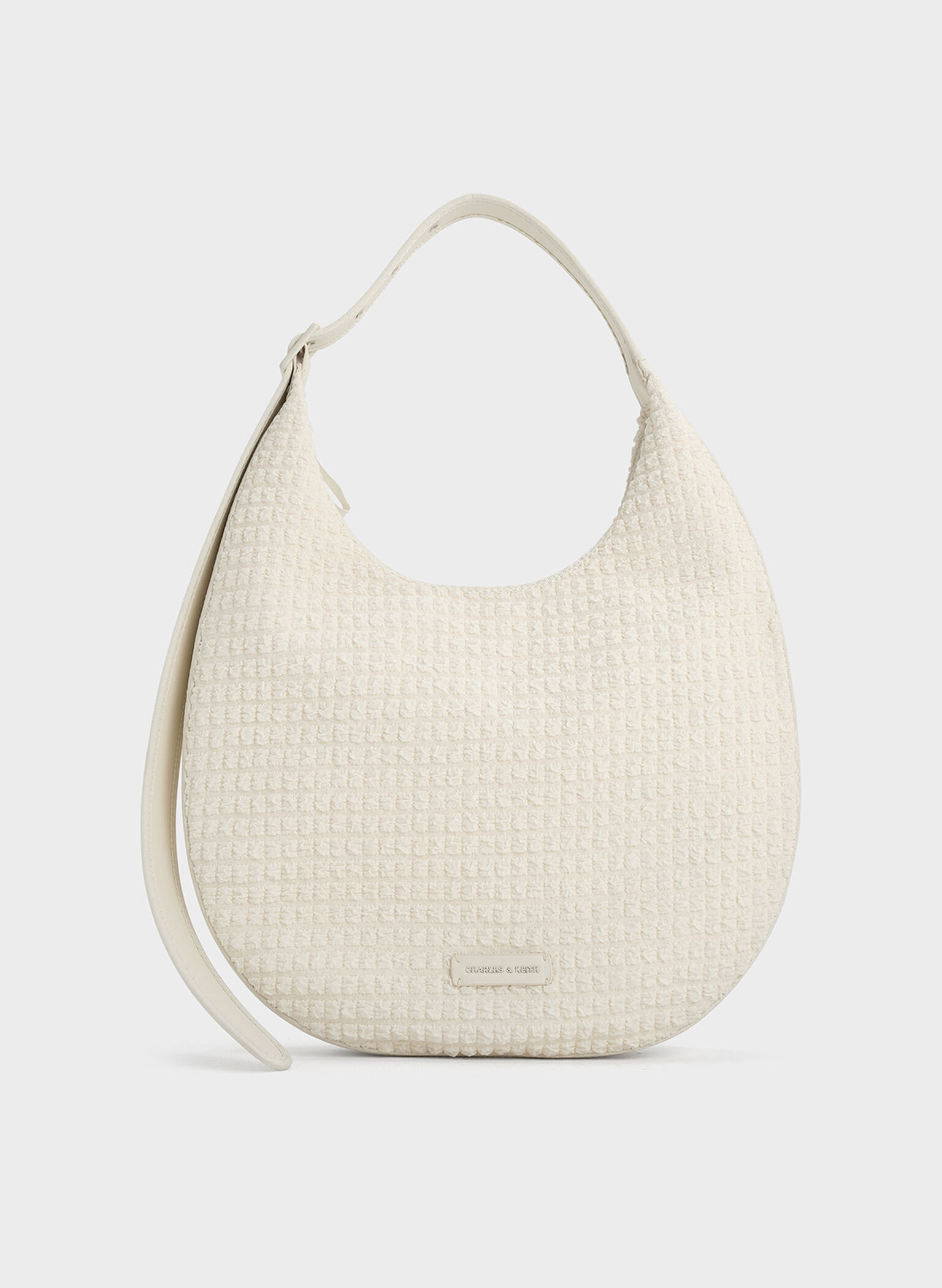 Textured Crescent Hobo Bag, Frosted White, hi-res