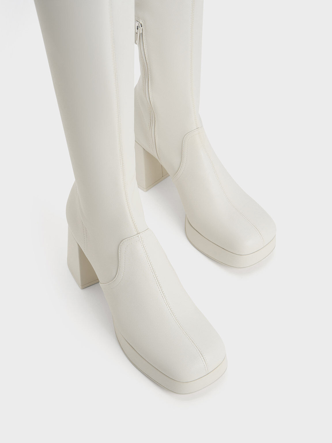 White knee high heel boots sale