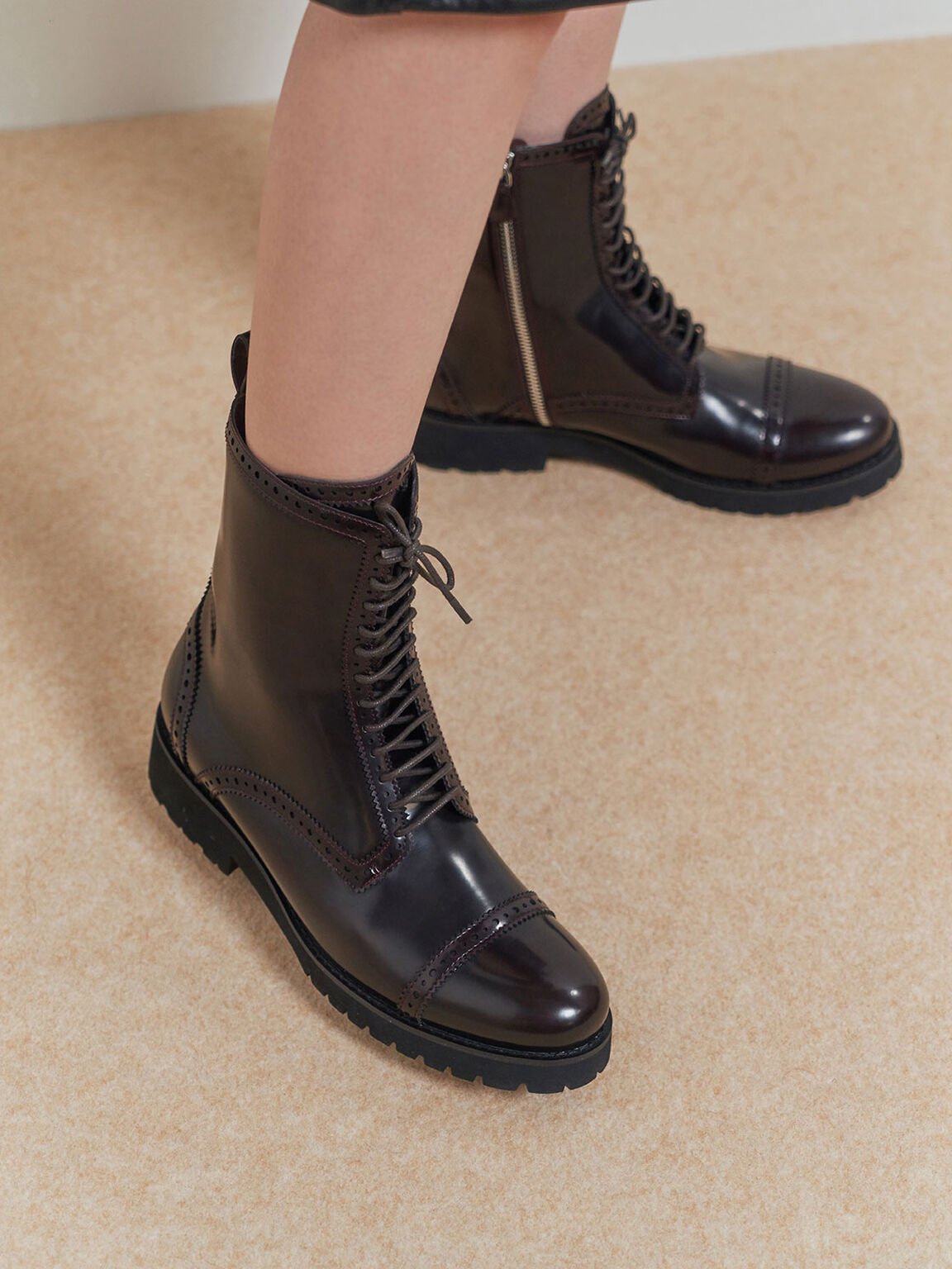 Brogue Ankle Boots, Burgundy, hi-res