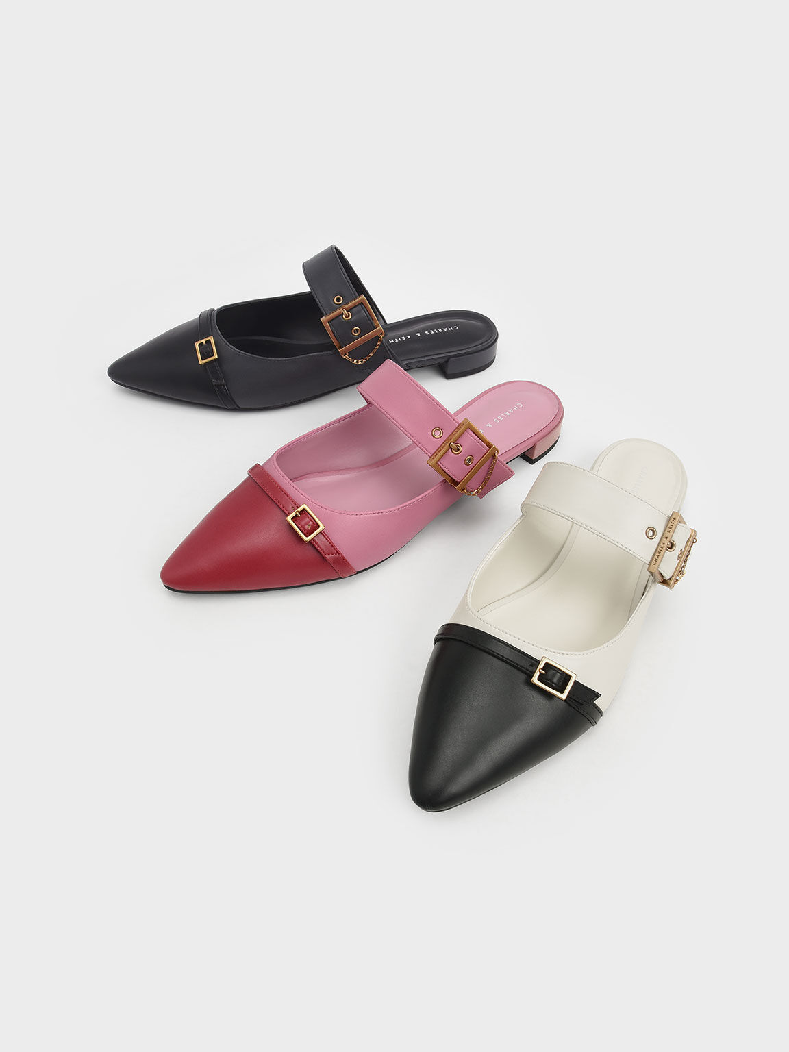 Hadley Double Buckle Flat Mules, Rosa, hi-res