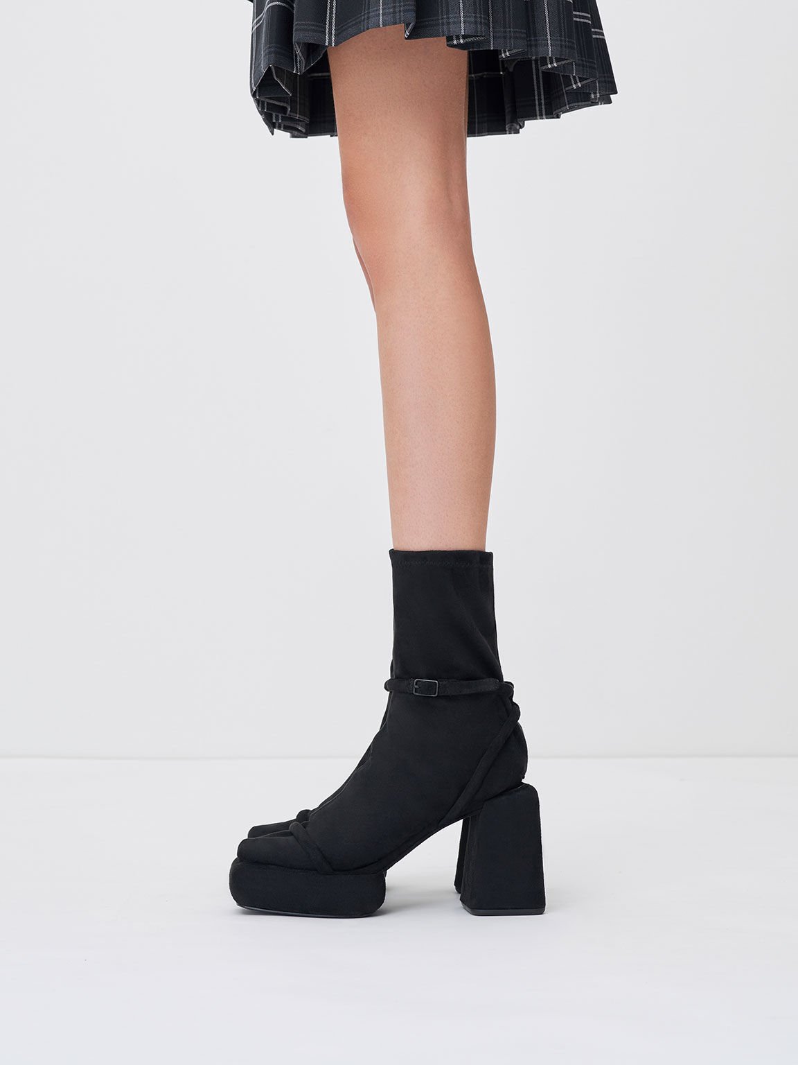 Lucile Textured Platform Calf Boots, Black Textured, hi-res