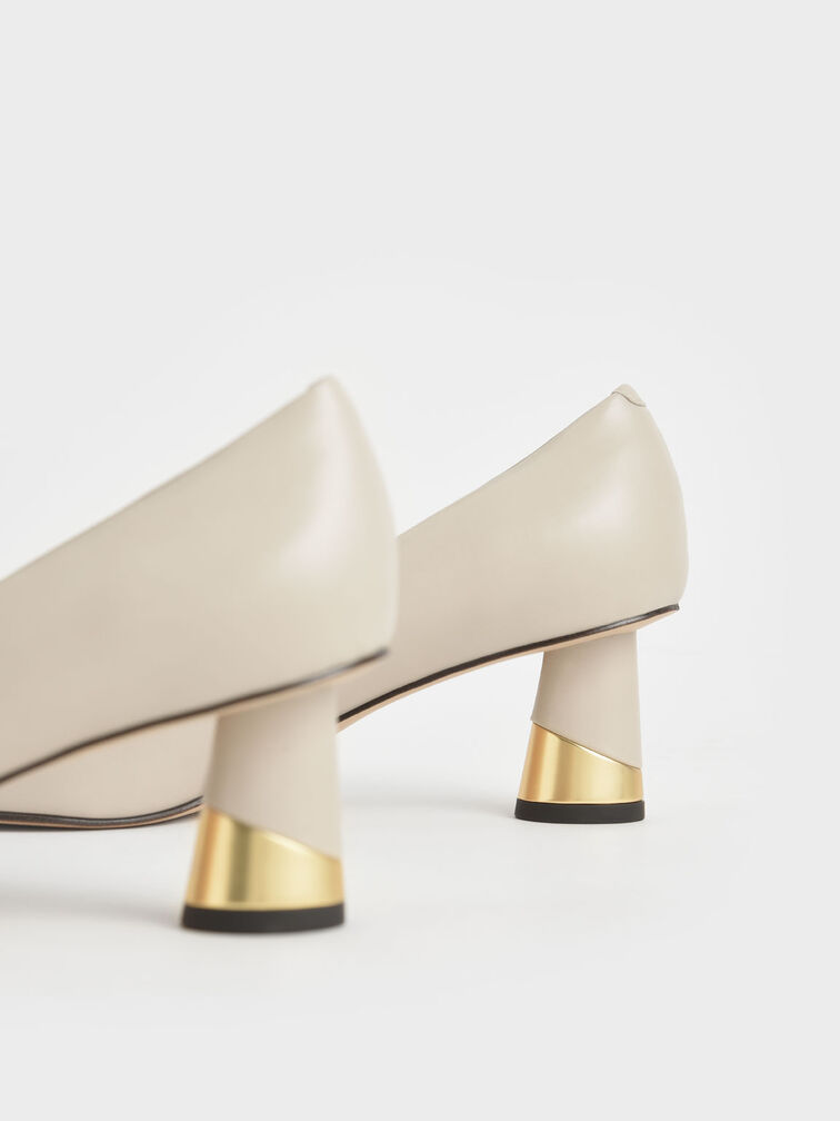 Metallic Sculptural Heel Pumps, Chalk, hi-res