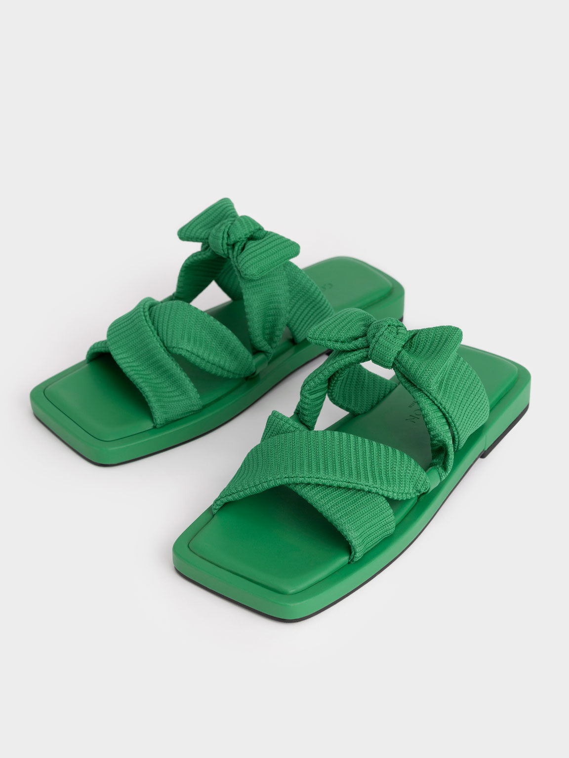 Recycled Polyester Bow Crossover Slides, Green, hi-res
