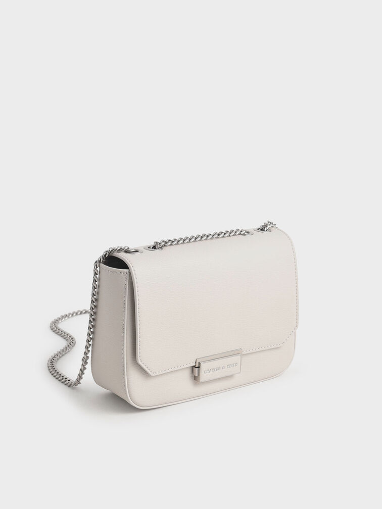 Chain Strap Shoulder Bag, Light Grey, hi-res