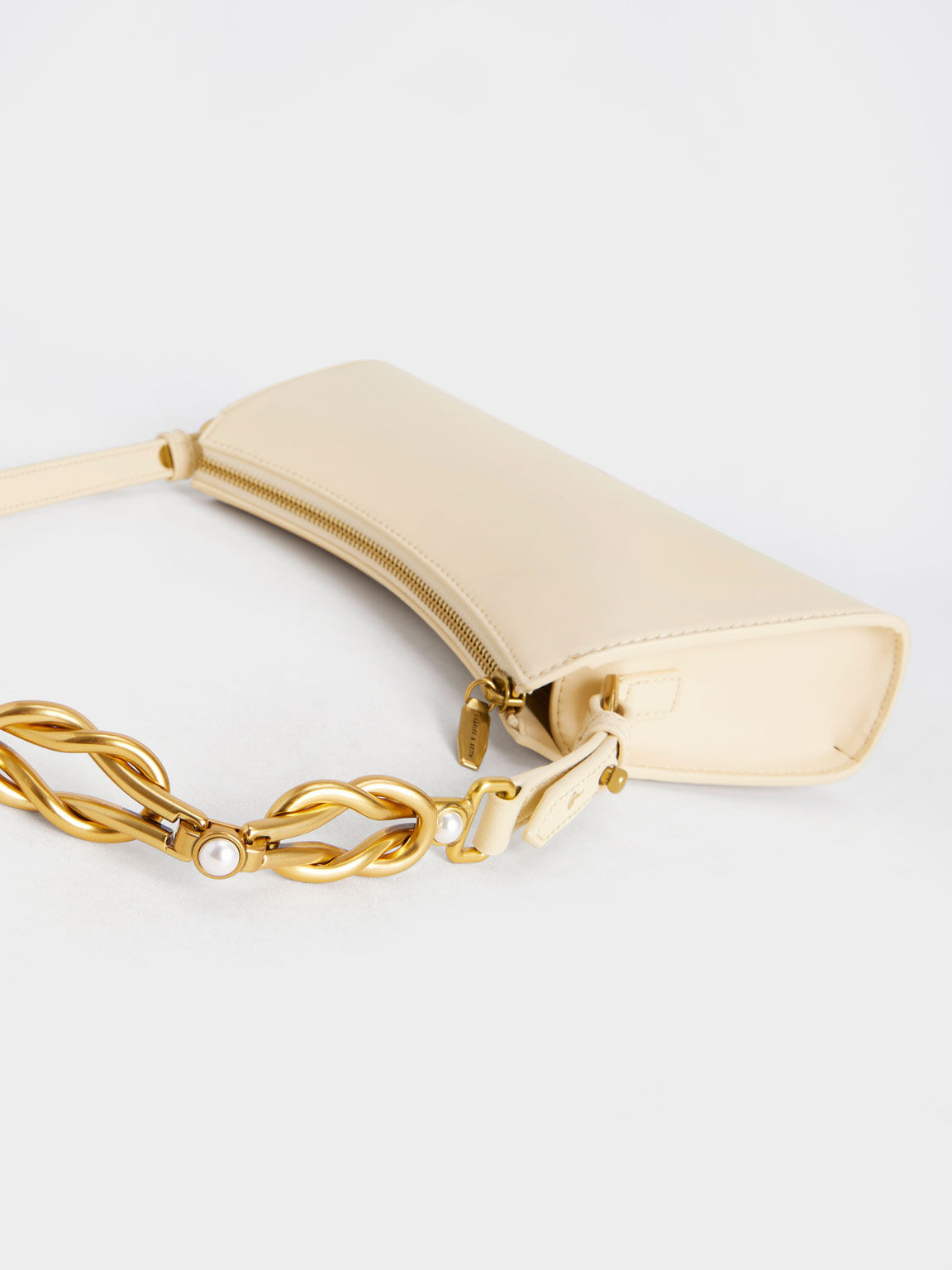 Metallic-Accent Strap Trapeze Bag, Chalk, hi-res