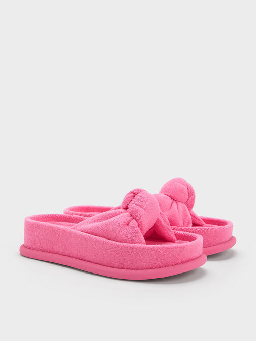 Loey 毛巾布扭結厚底拖鞋, 粉紅色, hi-res