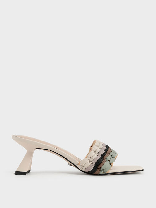 Pleated Sculptural Heel Sandals, Multi, hi-res