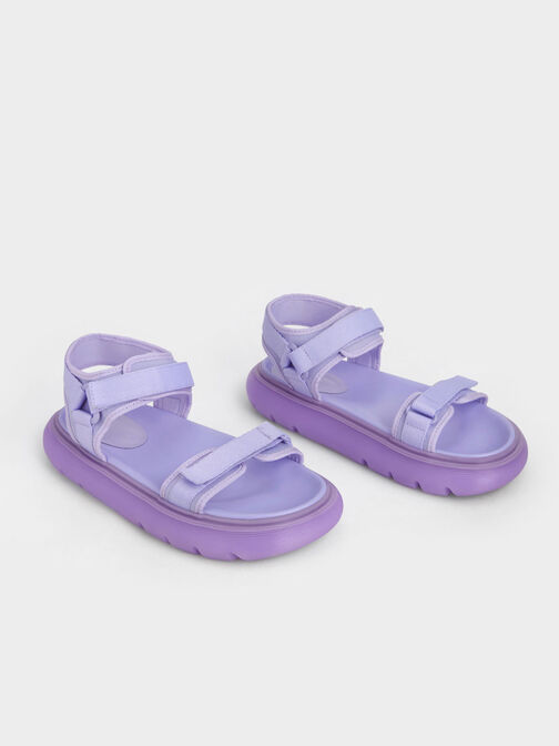 環保材質：魔術氈厚底涼鞋, 紫丁香色, hi-res