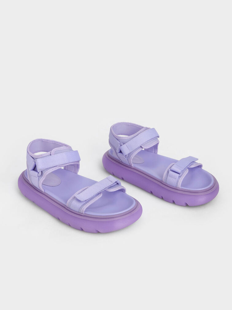 Recycled Polyester Velcro-Strap Sports Sandals, Lilac, hi-res