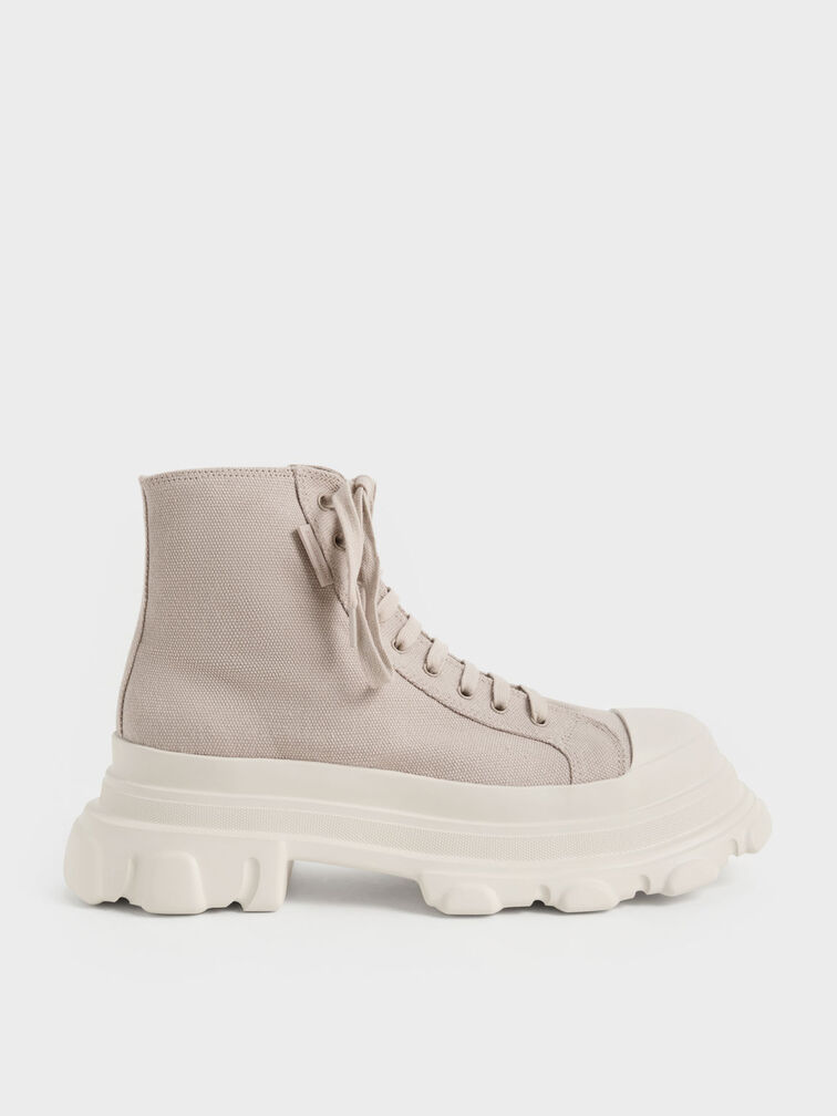 Sand Canvas Chunky High-Top Sneakers - CHARLES & KEITH SG
