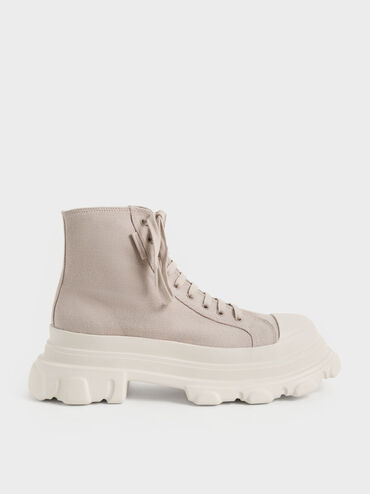 Canvas Chunky High-Top Sneakers, Sand, hi-res