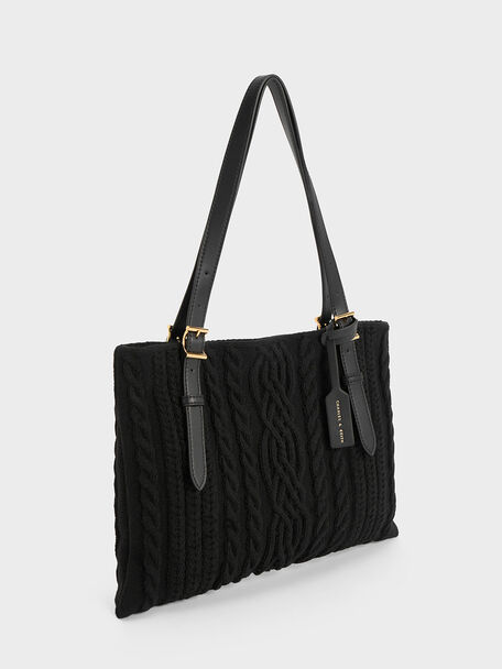 Apolline Textured Tote Bag, Black, hi-res