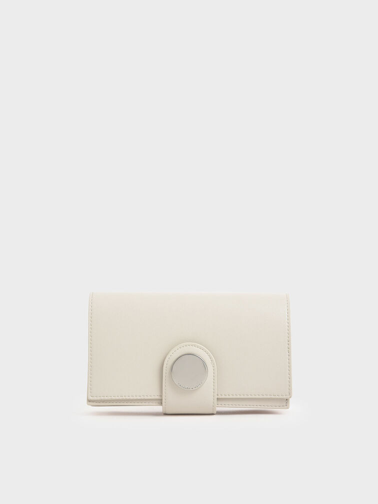 Mini Chrome Button Wallet, Cream, hi-res