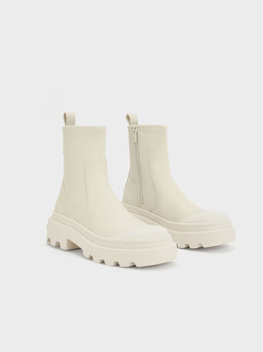 Chunky Ridged-Sole Ankle Boots, Chalk, hi-res