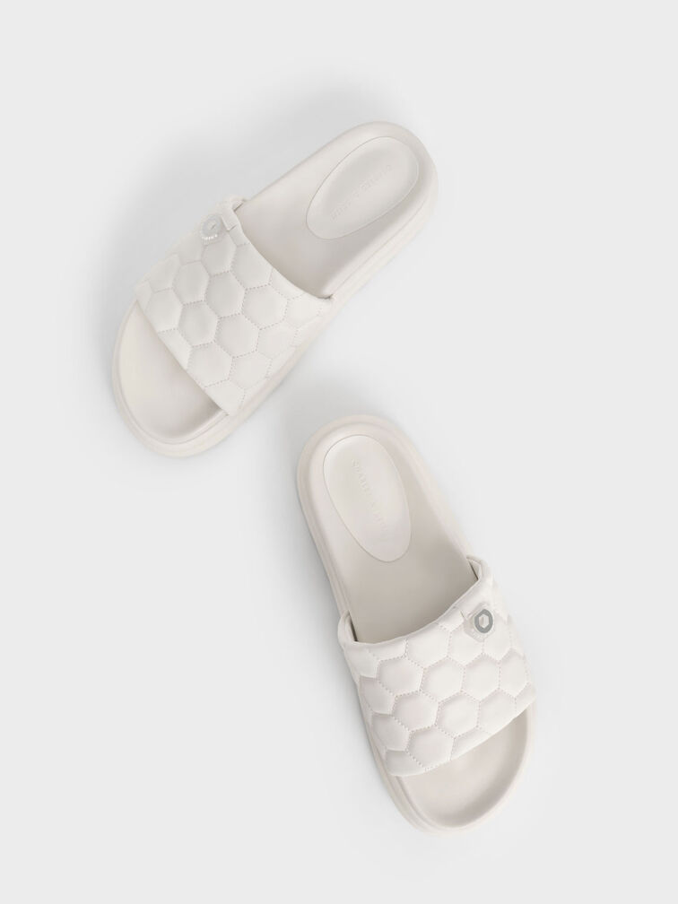 Textured Flatform Sliders, Chalk, hi-res