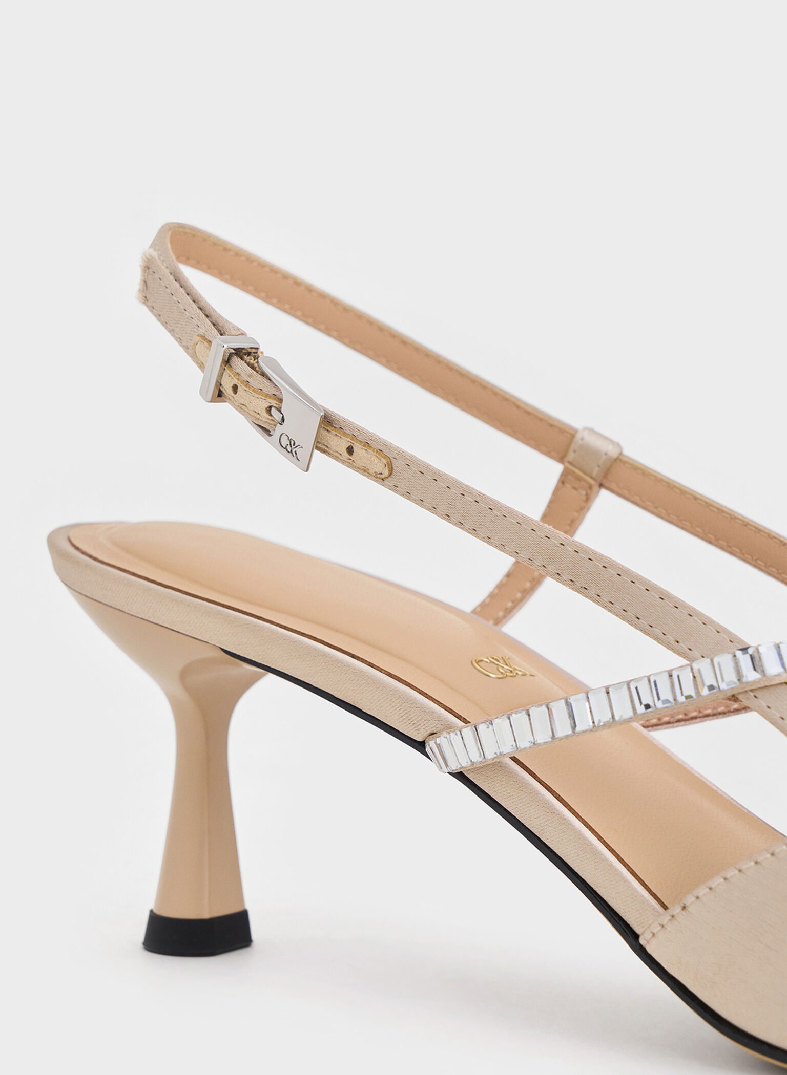 Zapatos destalonados de poliéster reciclado con adornos de cristal, Champán, hi-res
