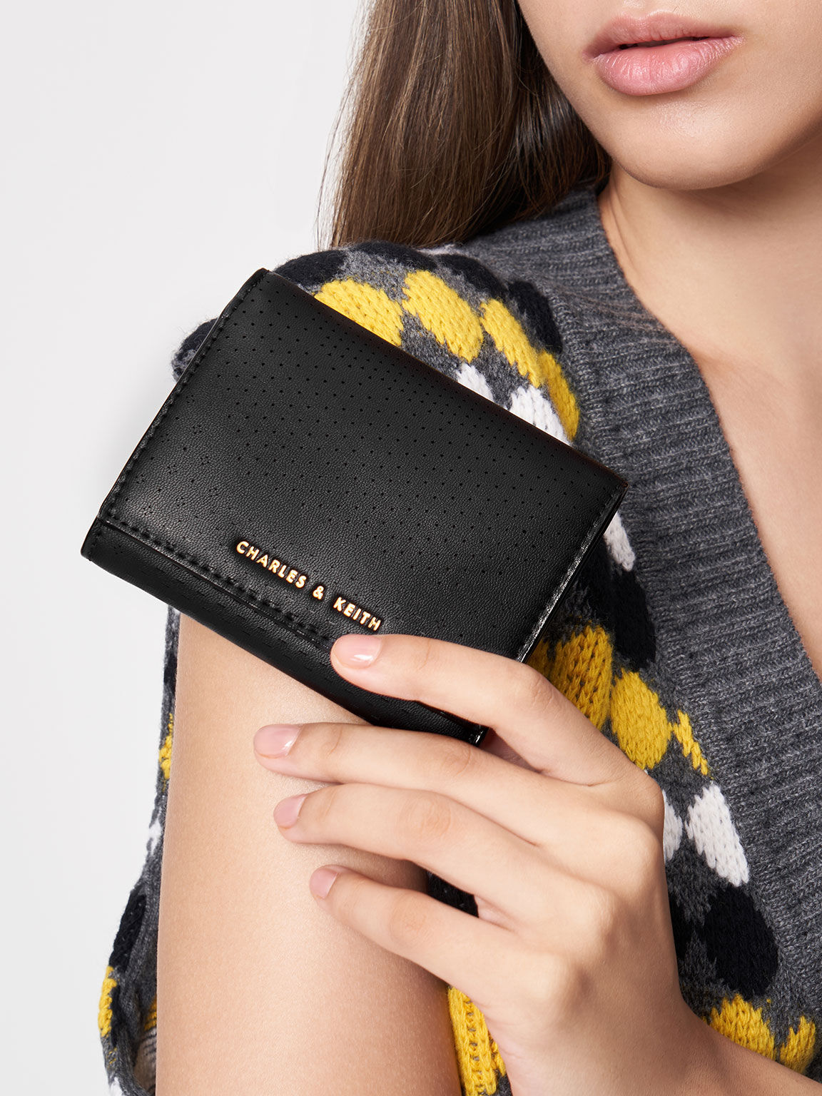 Lorain Perforated Wallet, Black, hi-res