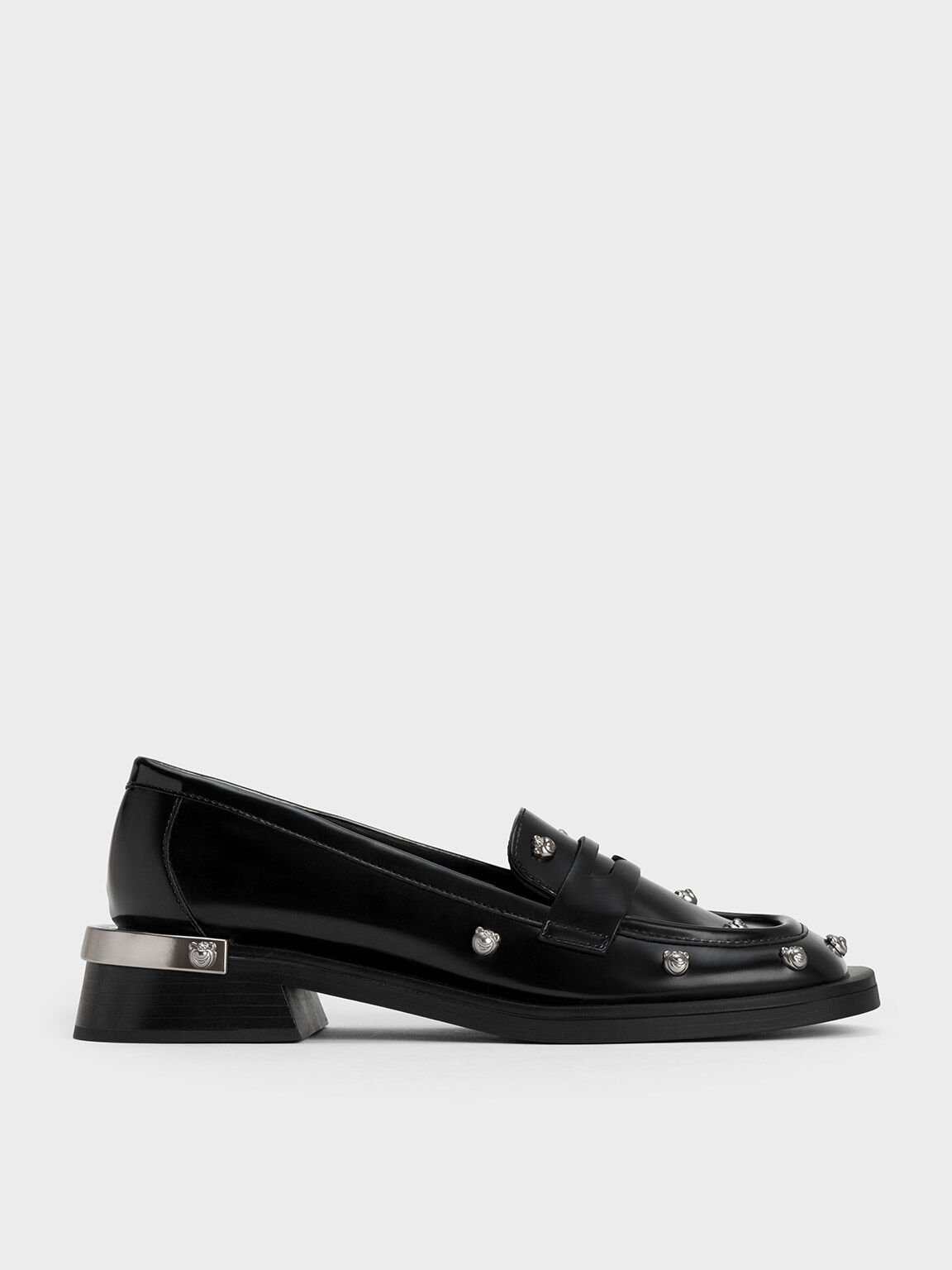 Lotso Studded Penny Loafers, Black, hi-res