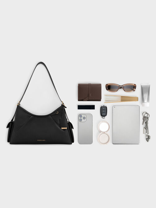 Khai Side-Pocket Shoulder Bag, Black, hi-res
